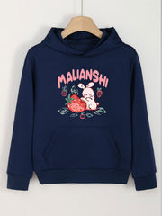 Girls Rabbit & Strawberry Pattern Hooded Sweatshirt for Spring & Autumn