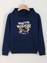 Girls Cartoon Two Girls Pattern Long Sleeve Hooded Sweatshirt Pullover