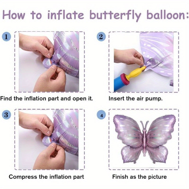 4pcs Butterfly Balloon 101.6cm Pink Purple Foil Polyester Film Balloon