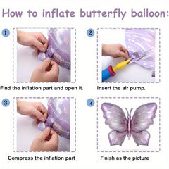 4pcs Butterfly Balloon 101.6cm Pink Purple Foil Polyester Film Balloon
