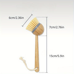 Pot Brush With Long Bamboo Handle Cleaning Brush