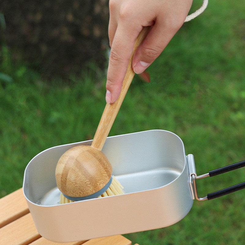 Pot Brush With Long Bamboo Handle Cleaning Brush