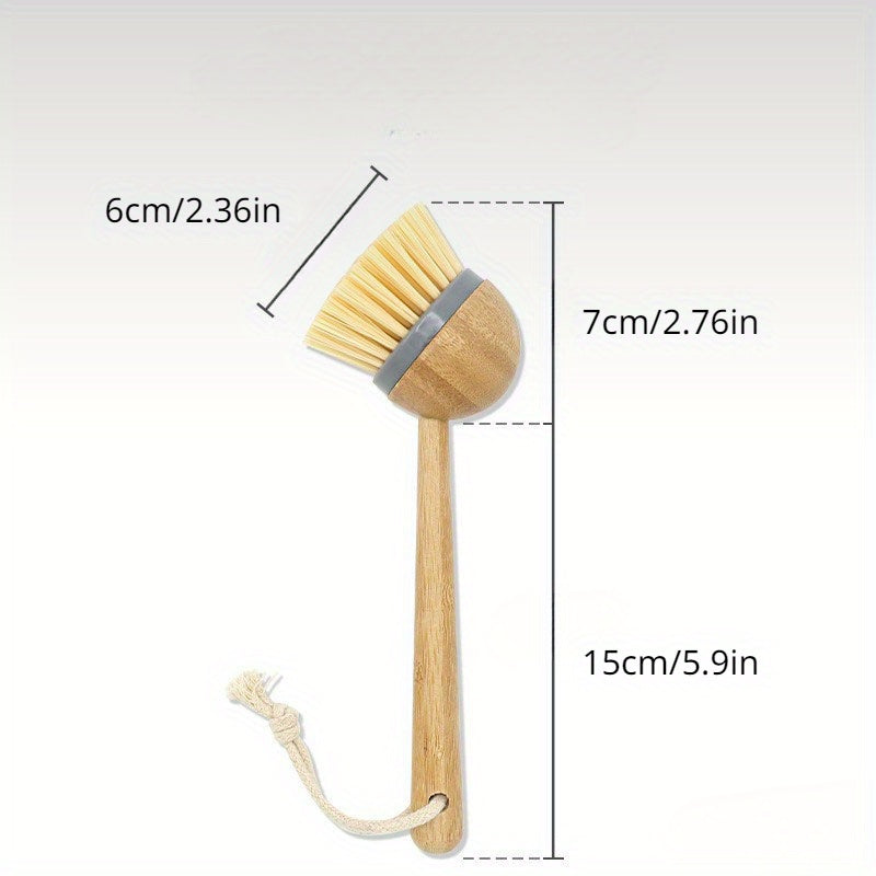 Pot Brush With Long Bamboo Handle Cleaning Brush