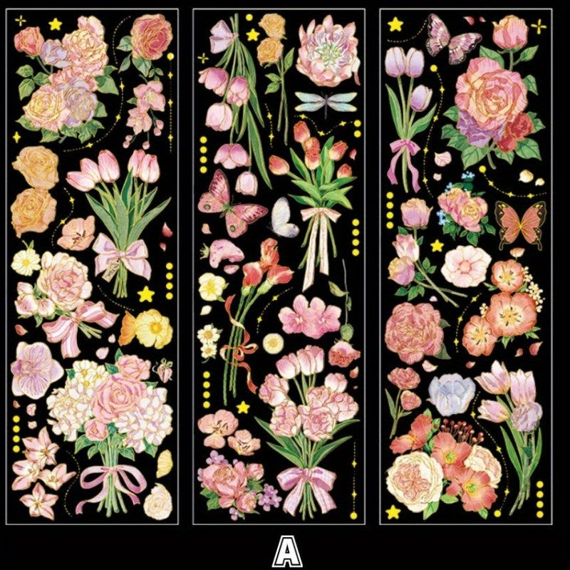 3pcs Set Flower 3D Hot Stamping Stickers Four Seasons Decorative Scrapbooking