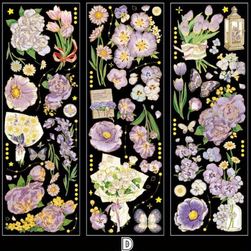 3pcs Set Flower 3D Hot Stamping Stickers Four Seasons Decorative Scrapbooking