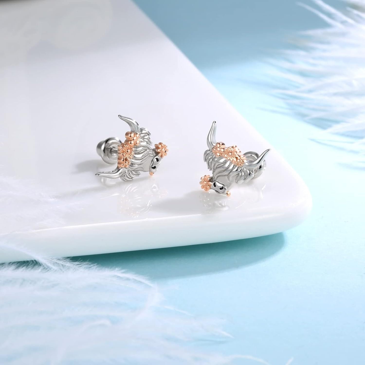 Cow Head With Flower Animal Earrings Party Jewelry Christmas Halloween Gift