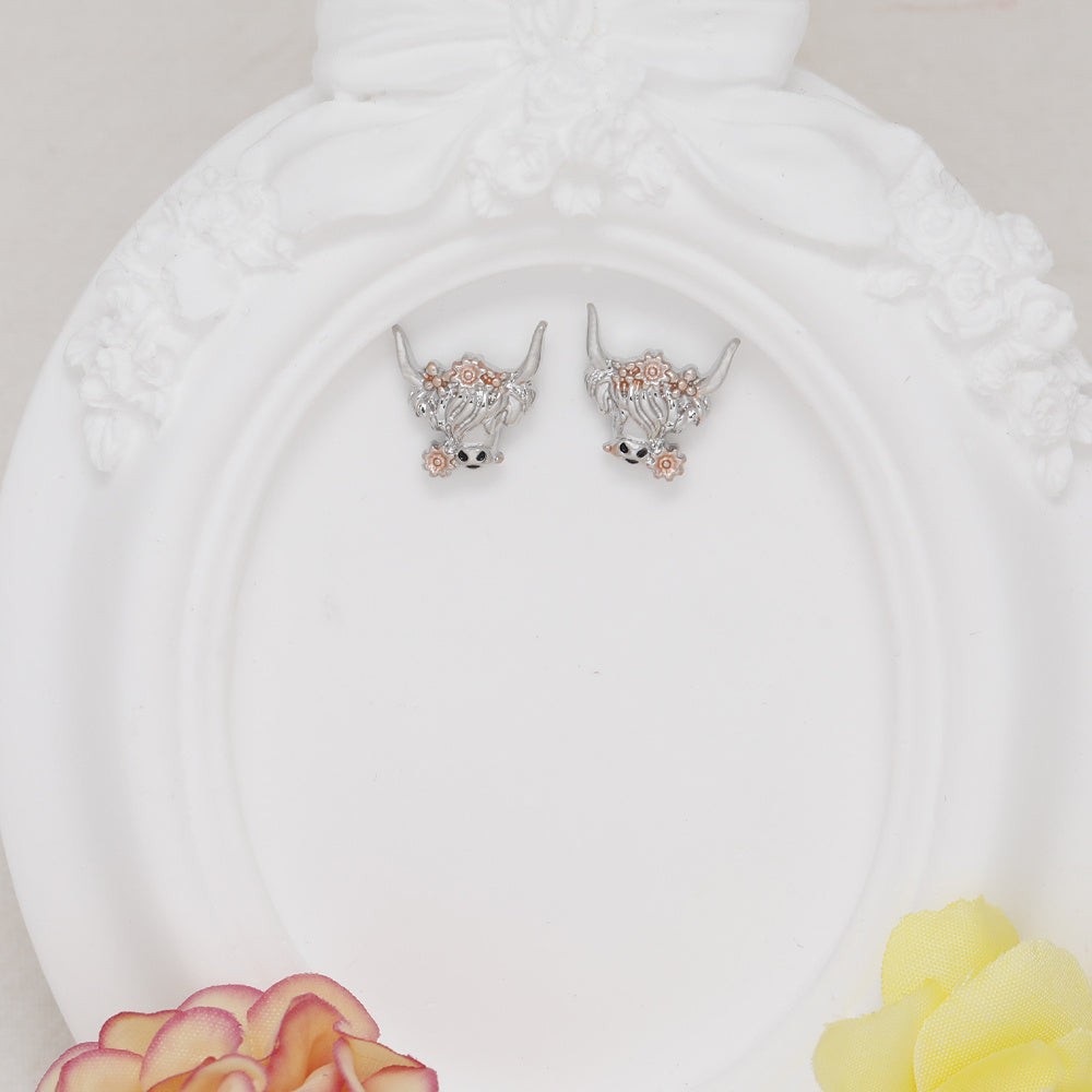 Cow Head With Flower Animal Earrings Party Jewelry Christmas Halloween Gift