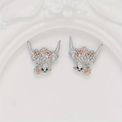 Cow Head With Flower Animal Earrings Party Jewelry Christmas Halloween Gift