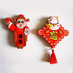 Lucky Cat Chinese Knot Magnet God Of Wealth Sticker Home Decoration Gift