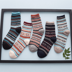 Men's Ethnic Striped Crew Socks Breathable Comfy Casual Unisex Socks