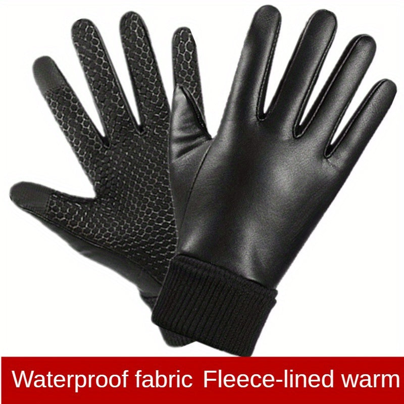 Waterproof Faux Leather Gloves for Outdoor Cycling & Skiing
