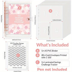 100pcs Money Saving Envelope Binder w/ Tracking Paper & Pockets