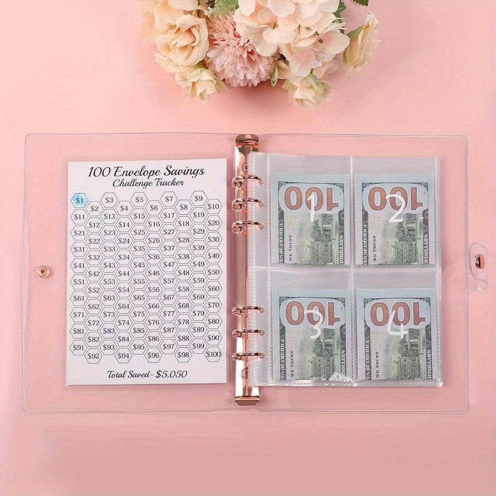 100pcs Money Saving Envelope Binder w/ Tracking Paper & Pockets