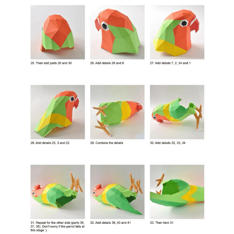 Parrot Paper Model Library Office Bedroom Living Room Decor DIY Gift