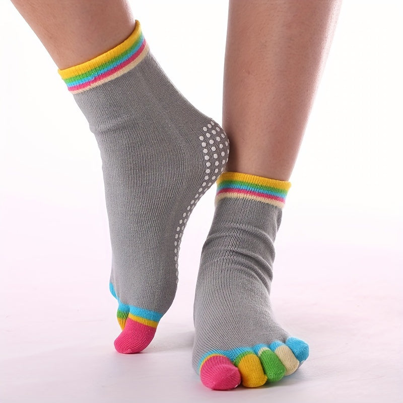 Rainbow Yoga Socks Non Slip Ankle Striped Gripper Socks