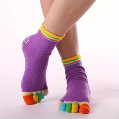 Rainbow Yoga Socks Non Slip Ankle Striped Gripper Socks