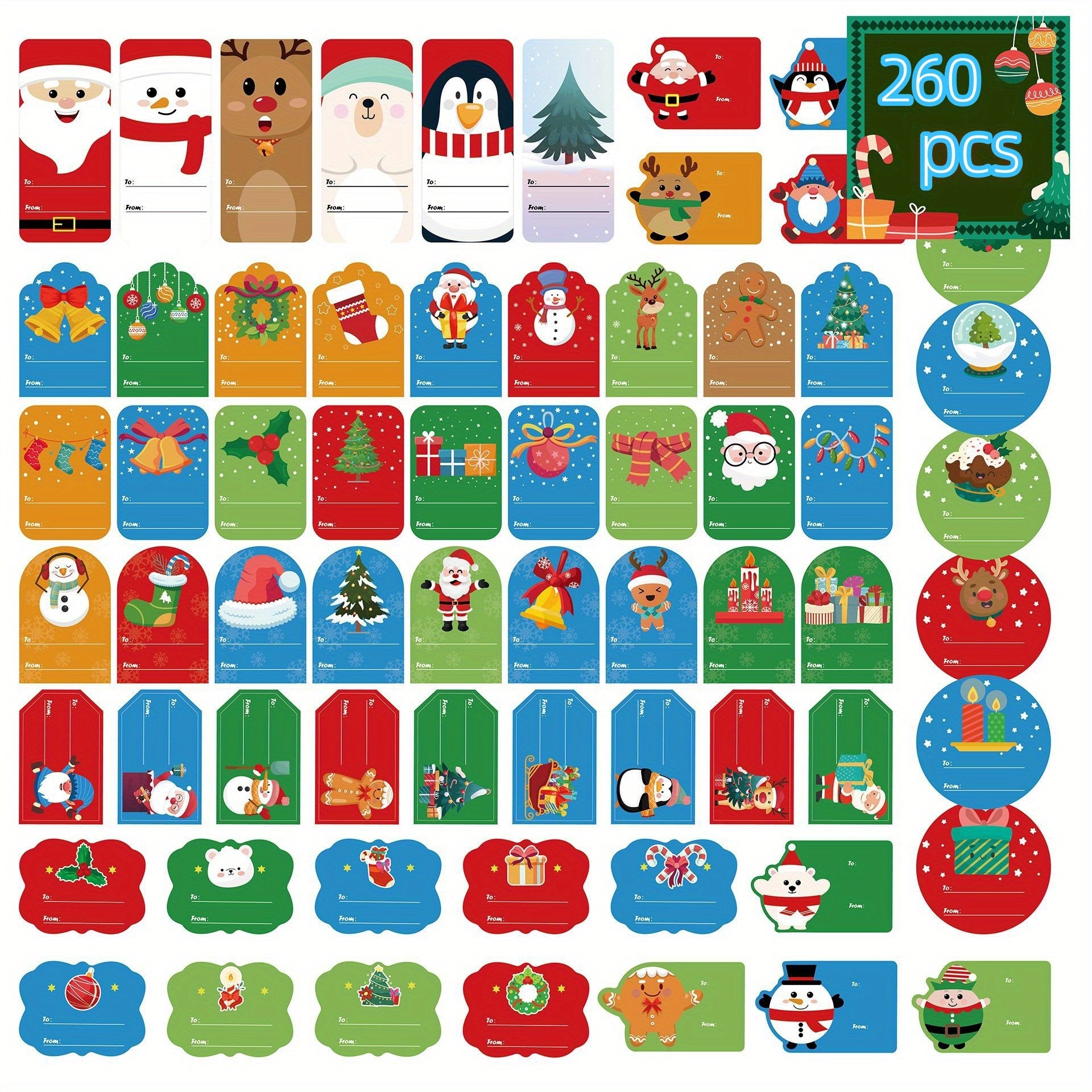 Christmas Gift Tags Self-adhesive Name Stickers 260pcs
