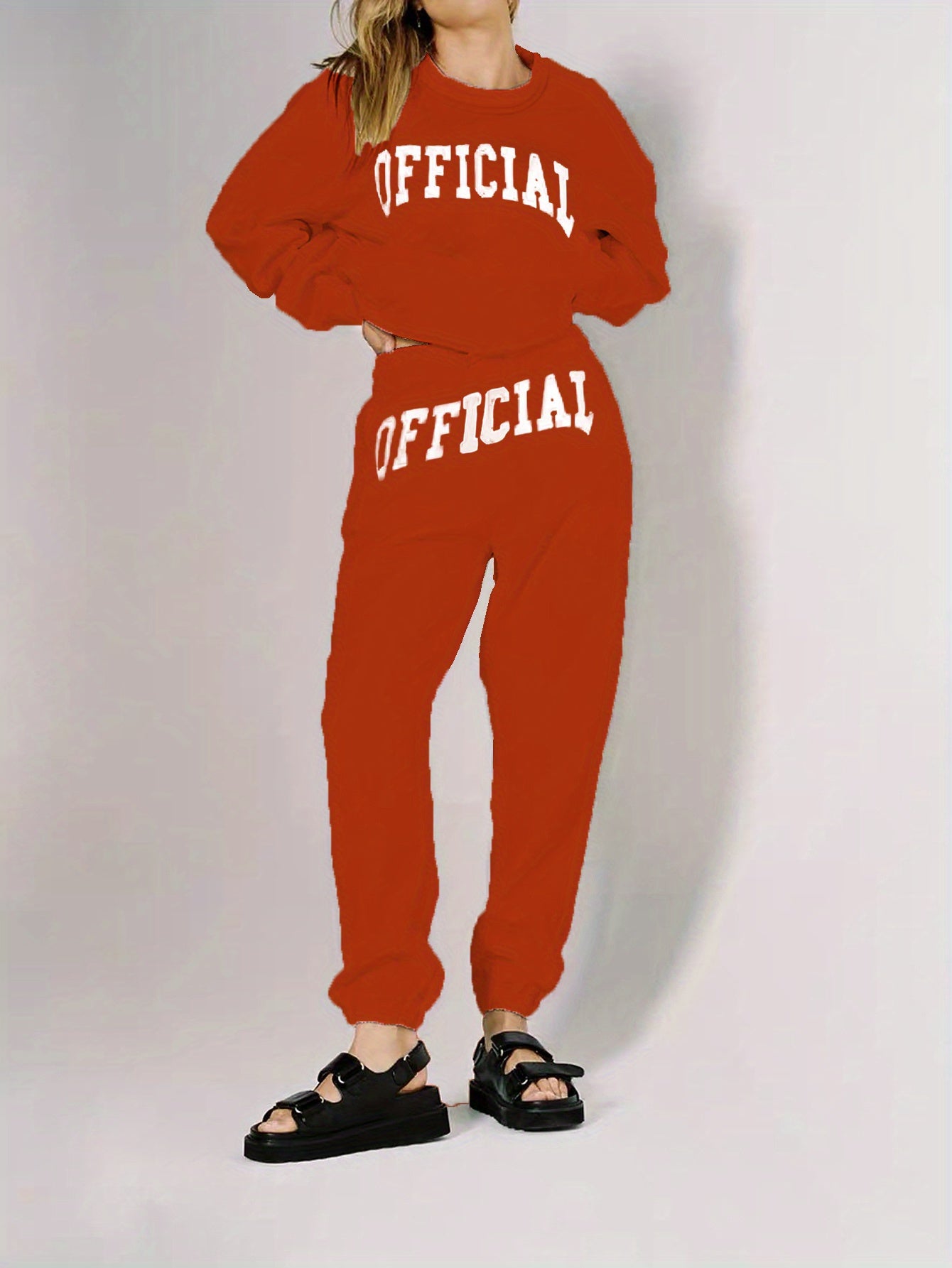 2pcs Letter Graphic Sports Set Round Neck & Sweatpants Suit