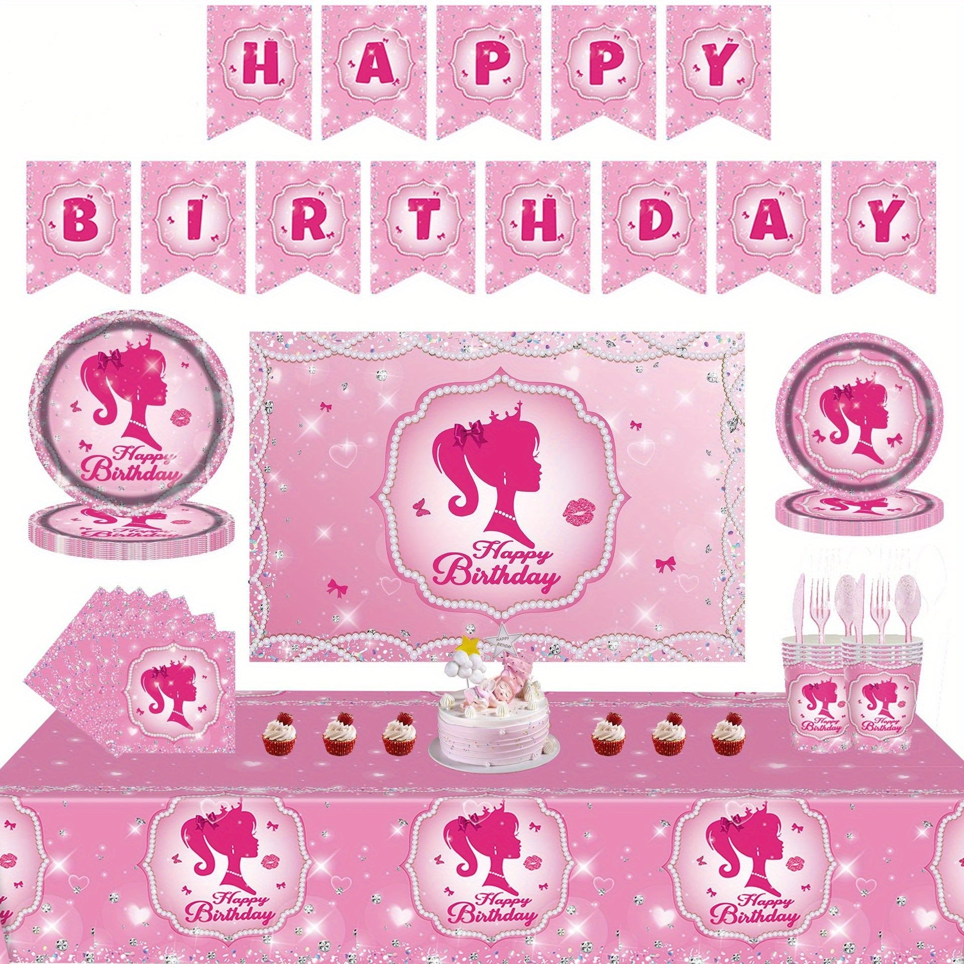 Pink Princess Party Tablecloth Disposable Decoration