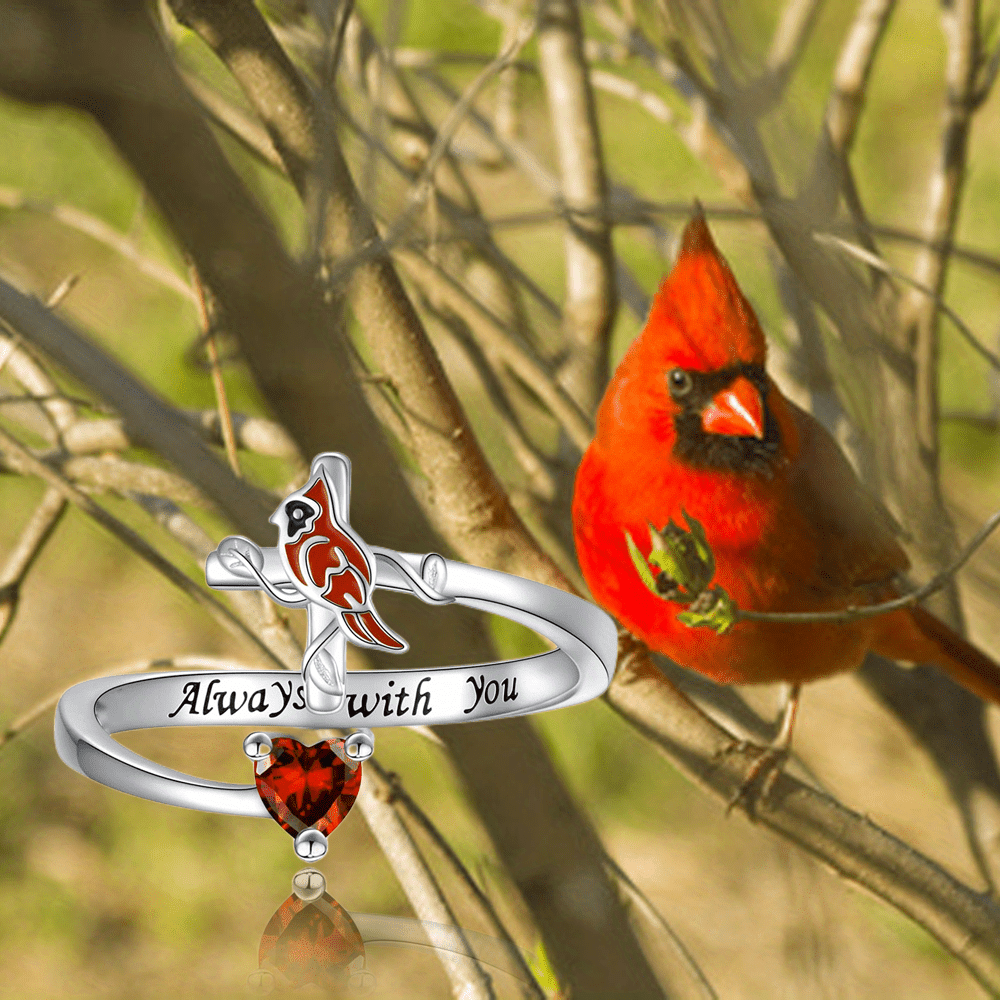 Red Bird And Heart Open Adjustable Ring Great Gift