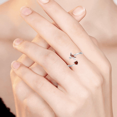 Red Bird And Heart Open Adjustable Ring Great Gift