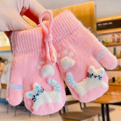 Children's Cartoon Neck Hanging Gloves Warm Keeping Gloves
