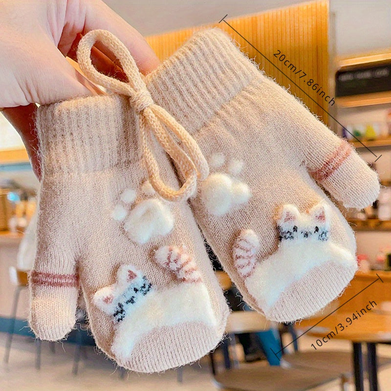 Children's Cartoon Neck Hanging Gloves Warm Keeping Gloves