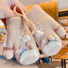 Children's Cartoon Neck Hanging Gloves Warm Keeping Gloves