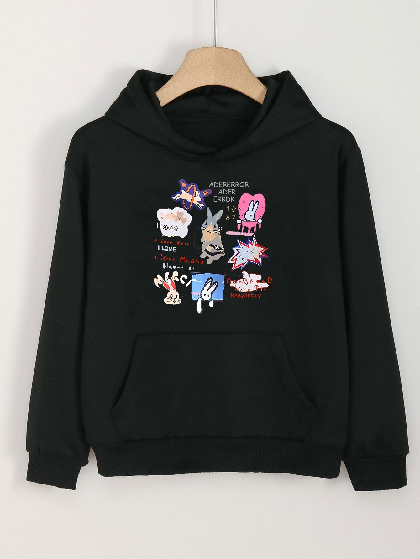 Girls Cartoon Rabbits Pattern Hooded Sweatshirt for Spring and Autumn