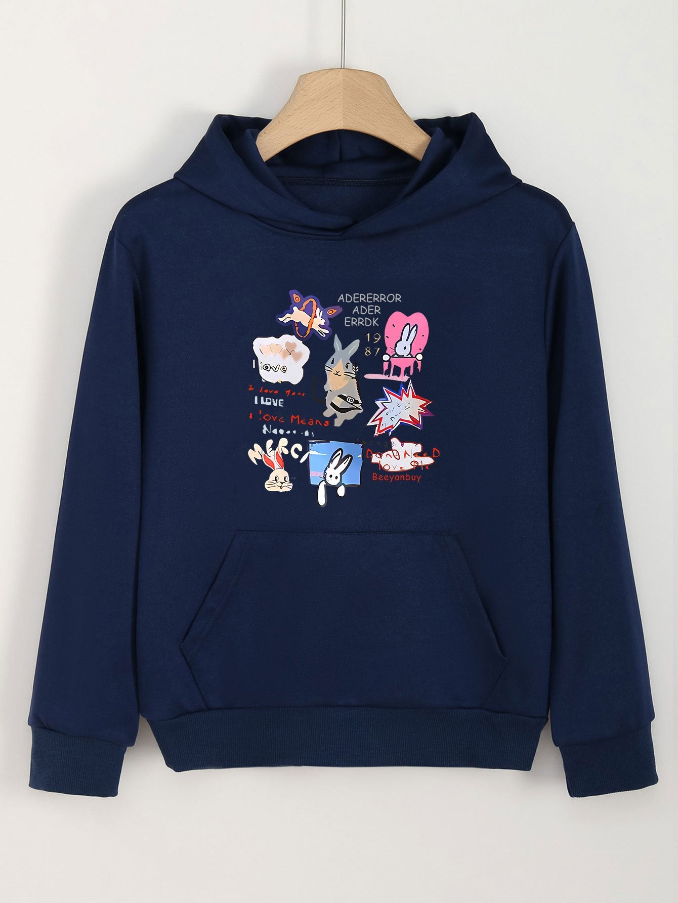 Girls Cartoon Rabbits Pattern Hooded Sweatshirt for Spring and Autumn