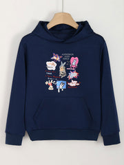 Girls Cartoon Rabbits Pattern Hooded Sweatshirt for Spring and Autumn