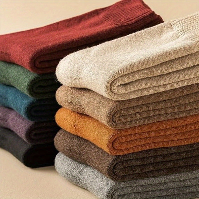 5 Pairs Men's Crew Socks Solid Warm Casual Breathable Thickened Winter Socks