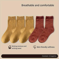 5 Pairs Men's Crew Socks Solid Warm Casual Breathable Thickened Winter Socks
