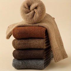 5 Pairs Men's Crew Socks Solid Warm Casual Breathable Thickened Winter Socks