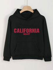 Girls Cartoon California Heart Pattern Hooded Sweatshirt for Spring and Autumn