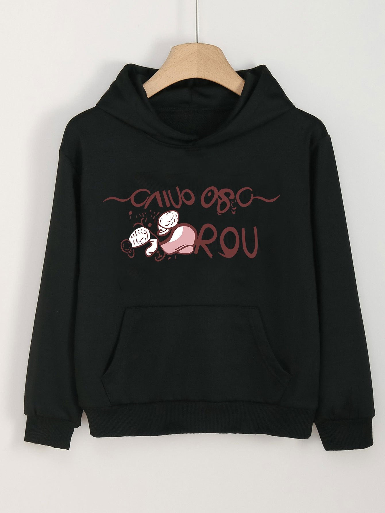 Girls Cartoon Alphabets Long Sleeve Hooded Sweatshirt for Outdoor Activities