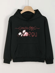 Girls Cartoon Alphabets Long Sleeve Hooded Sweatshirt for Outdoor Activities