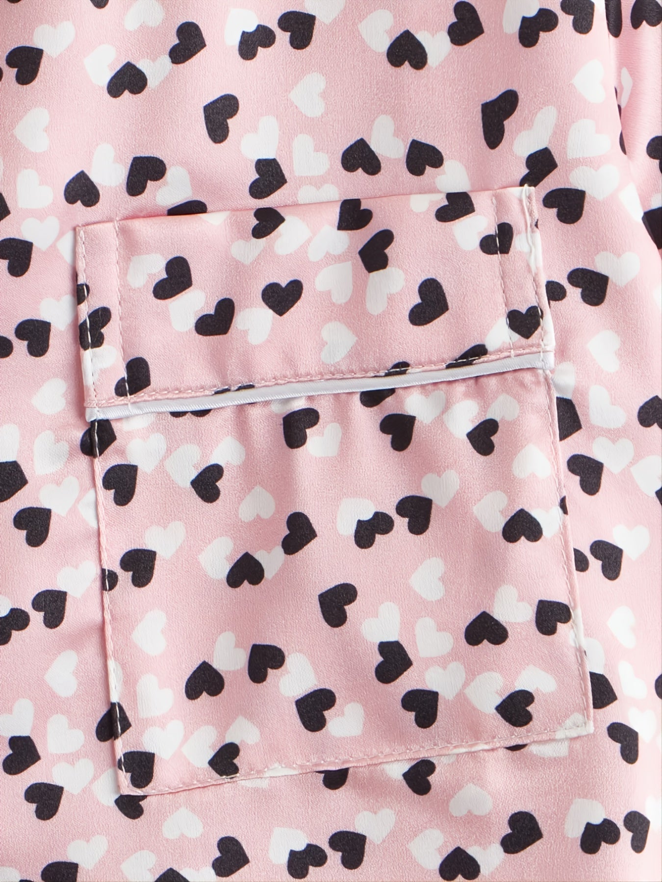 Girls' Pink Love Lapel Pajama Set, Short Sleeve Pants