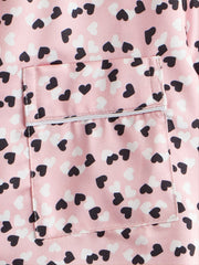 Girls' Pink Love Lapel Pajama Set, Short Sleeve Pants