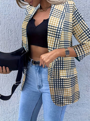 Solid Open Front Lapel Blazer Long Sleeve Blazer For Office & Work