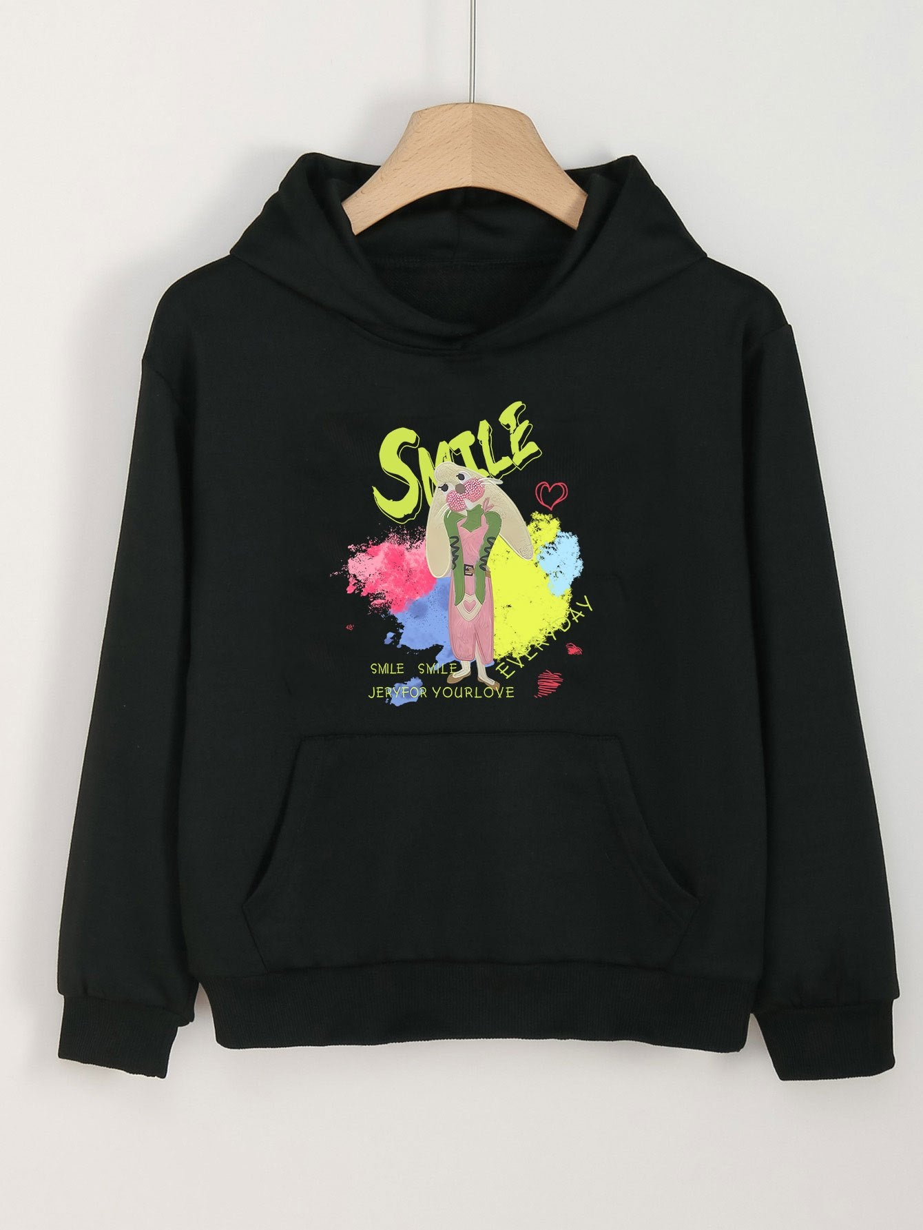 Girls Rabbit Pattern Hooded Sweatshirt For Spring And Autumn