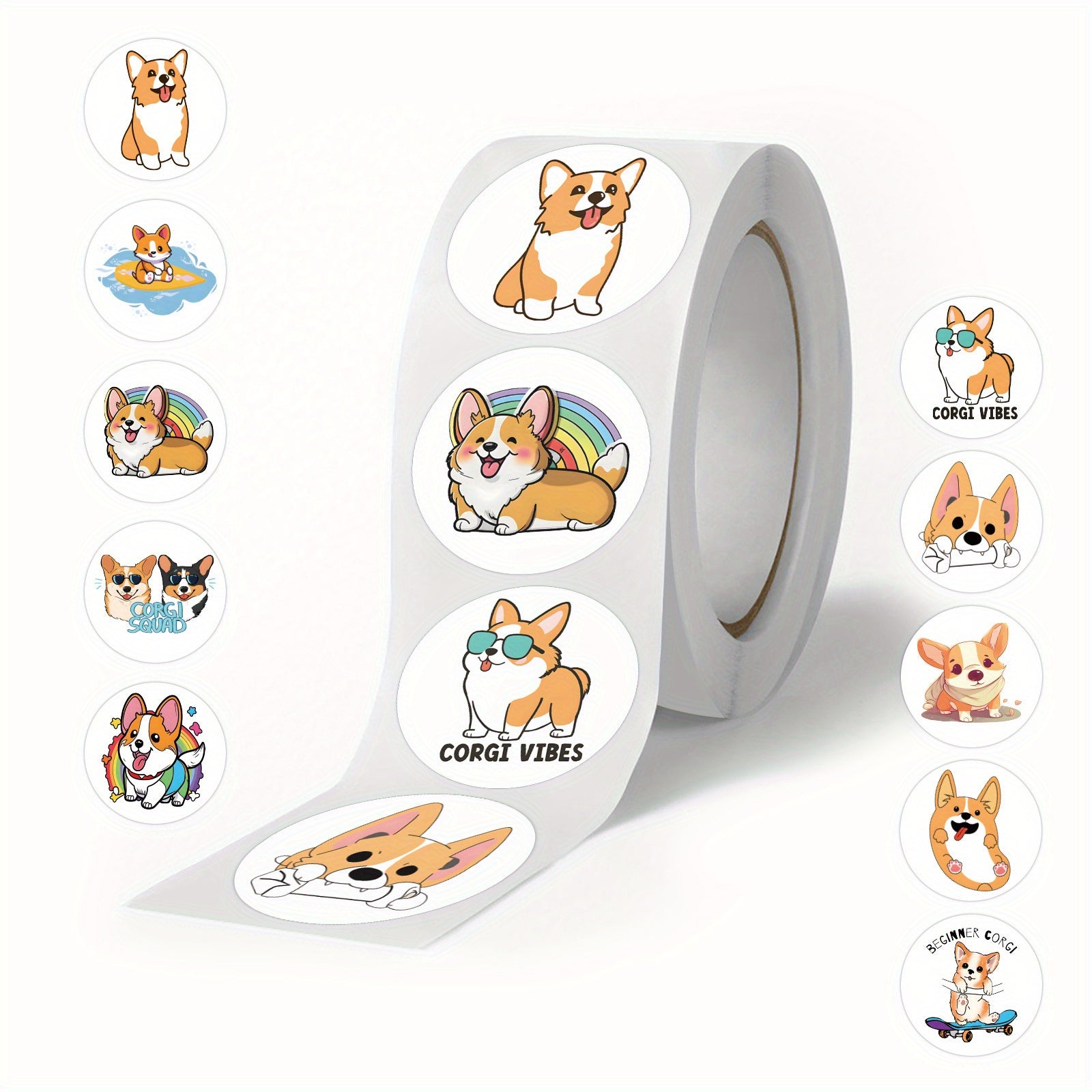 500pcs Corgi Dog Funny Stickers - 10 Patterns - Cartoon Stickers