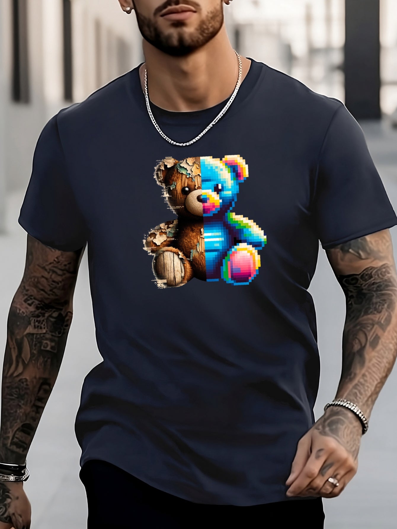 Colorful Bear Print Men's Graphic Active T-shirt