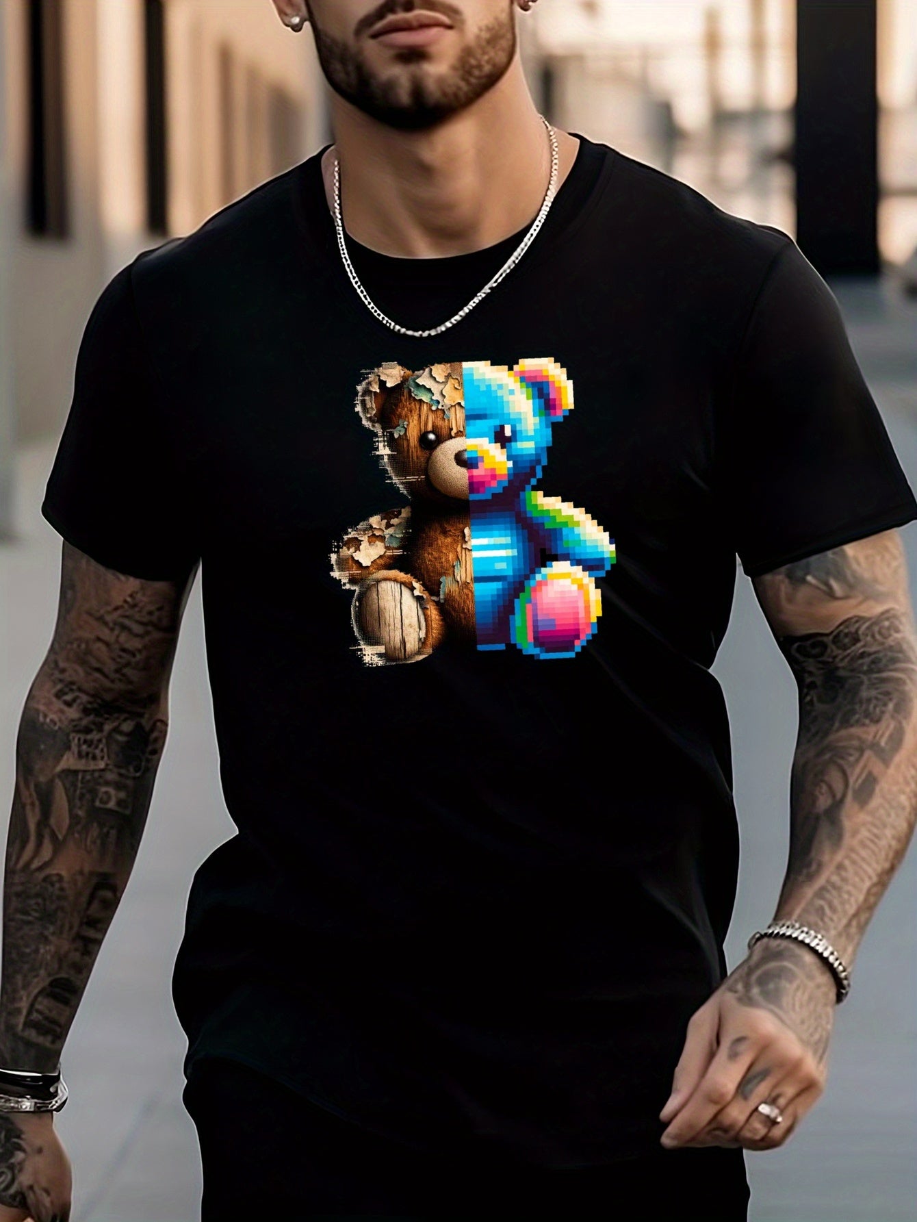 Colorful Bear Print Men's Graphic Active T-shirt