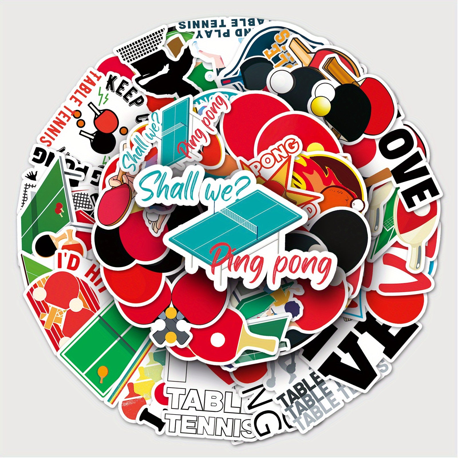 50pcs Table Tennis Graffiti Stickers Laptop Skateboard Phone Water Bottle Travel