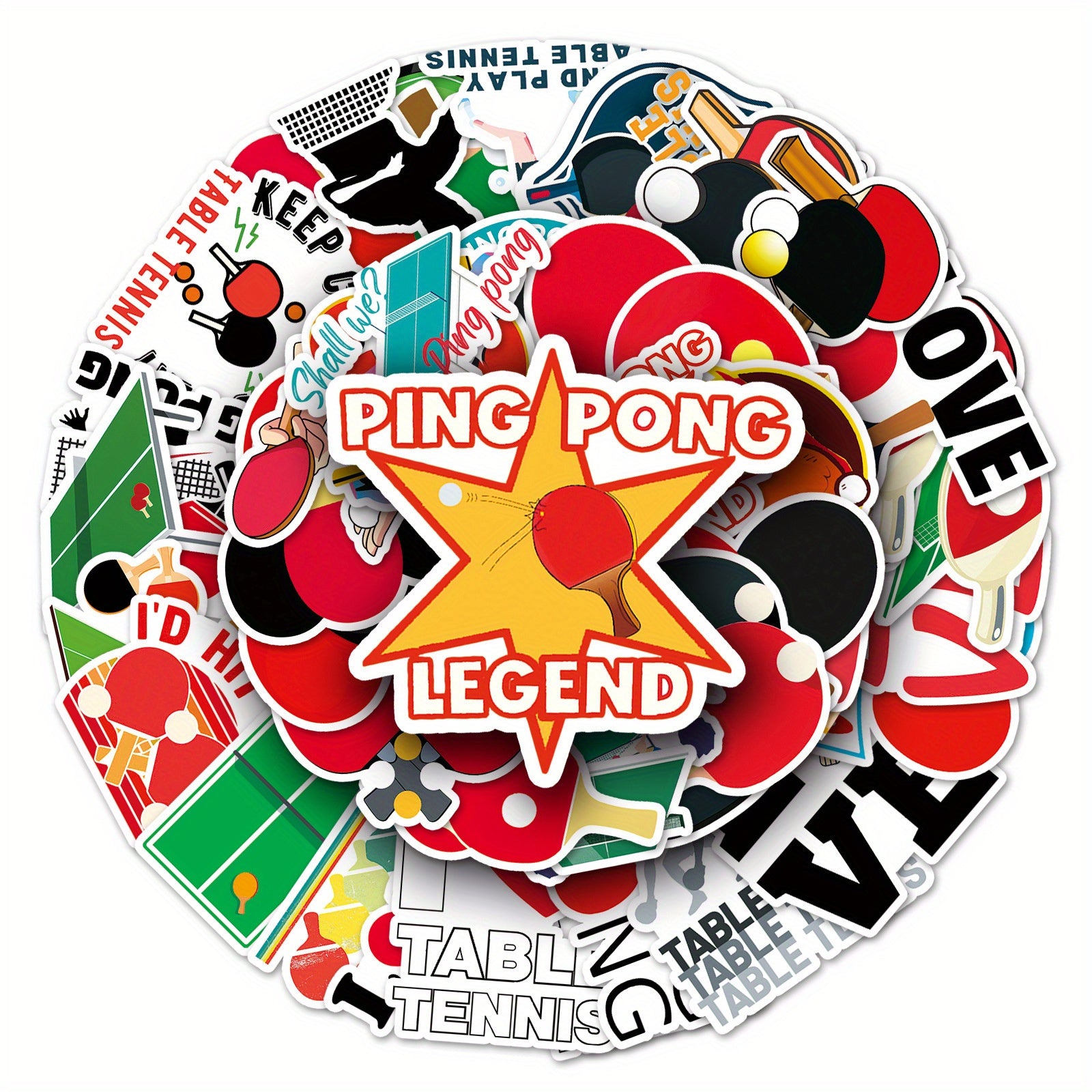 50pcs Table Tennis Graffiti Stickers Laptop Skateboard Phone Water Bottle Travel