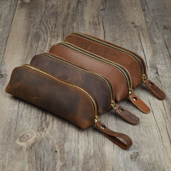 Vintage Faux Leather Pencil Bag Stationery Holder Pen Case Zipper