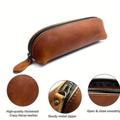 Vintage Faux Leather Pencil Bag Stationery Holder Pen Case Zipper