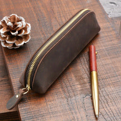 Vintage Faux Leather Pencil Bag Stationery Holder Pen Case Zipper