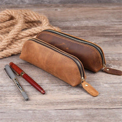 Vintage Faux Leather Pencil Bag Stationery Holder Pen Case Zipper